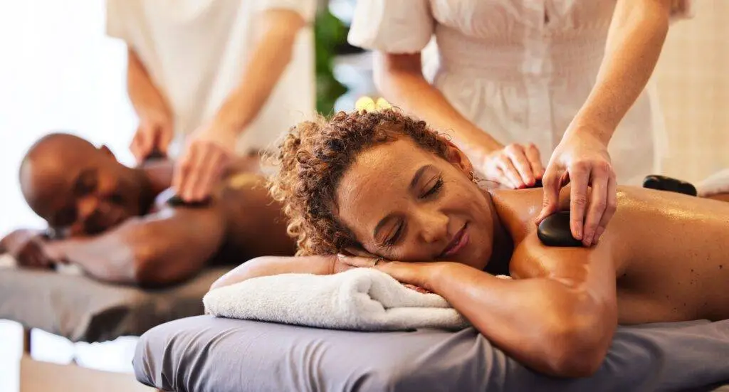 "Couple enjoying a relaxing couples massage at Hong's Massage in Buford, GA."